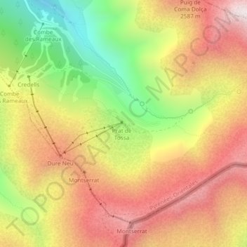 Carte topographique Prat de Tossa, altitude, relief