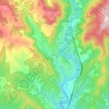 Carte topographique Puig-reig, altitude, relief
