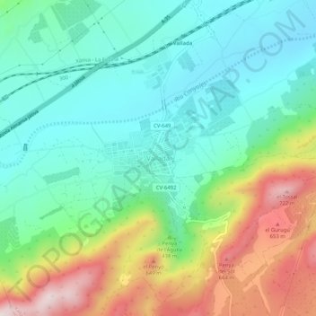 Carte topographique Vallada, altitude, relief