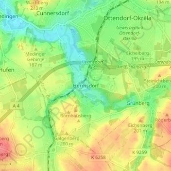 Carte topographique Hermsdorf, altitude, relief
