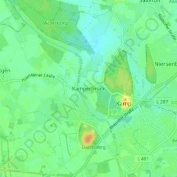 Carte topographique Kamperbrück, altitude, relief