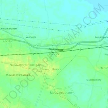 Carte topographique Poondi, altitude, relief