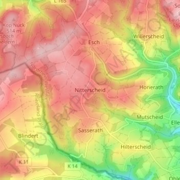 Carte topographique Nitterscheid, altitude, relief