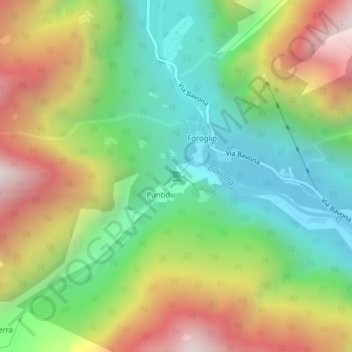 Carte topographique Cascata di Foroglio, altitude, relief