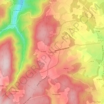 Carte topographique Fontannes, altitude, relief