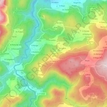 Carte topographique As Candorcas, altitude, relief