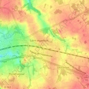 Carte topographique Toull al Lann, altitude, relief