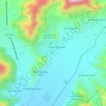 Carte topographique Manchay Alto, altitude, relief