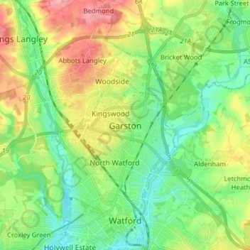 Carte topographique Garston, altitude, relief