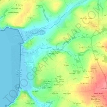 Carte topographique Kerveo Beuz, altitude, relief