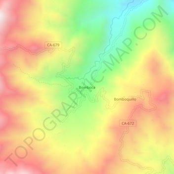 Carte topographique Bomboca, altitude, relief