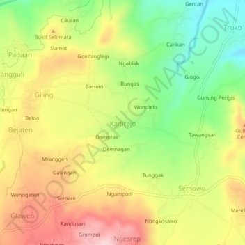 Carte topographique Kadirejo, altitude, relief