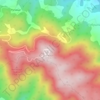 Carte topographique Гучево, altitude, relief