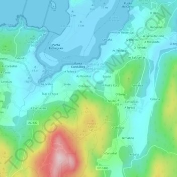 Carte topographique O Buzaco, altitude, relief
