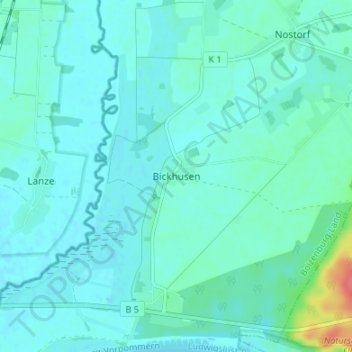 Carte topographique Bickhusen, altitude, relief