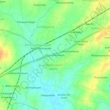 Carte topographique Devarampalayam, altitude, relief