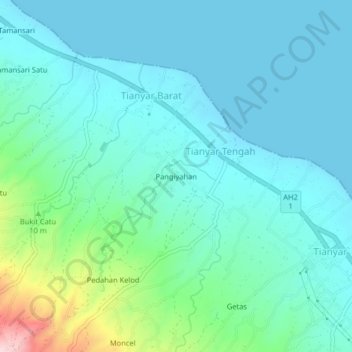 Carte topographique Pangiyahan, altitude, relief