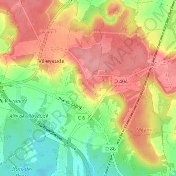 Carte topographique Montjay-la-Tour, altitude, relief