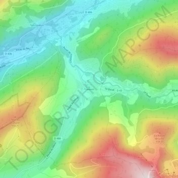 Carte topographique Travexin, altitude, relief