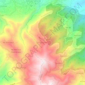Carte topographique Tizi Bouamane, altitude, relief