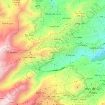 Carte topographique Las Pitas, altitude, relief