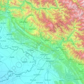 Carte topographique Kathua, altitude, relief