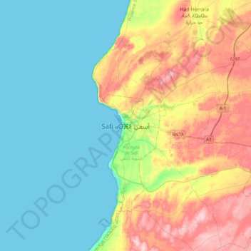 Carte topographique Safi, altitude, relief