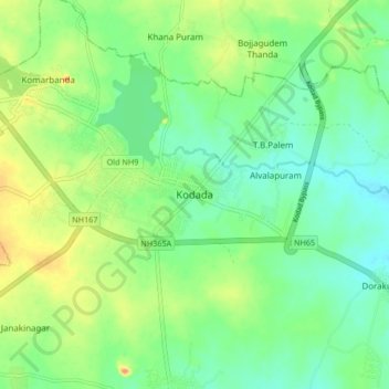 Carte topographique Kodada, altitude, relief