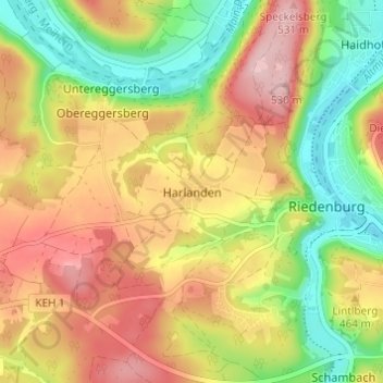 Carte topographique Harlanden, altitude, relief