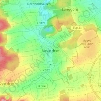 Carte topographique Niederkleen, altitude, relief