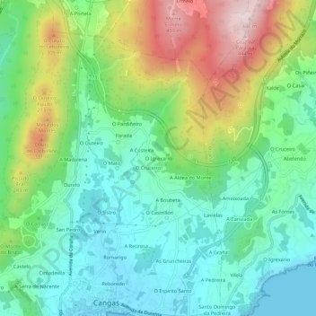 Carte topographique O Igrexario, altitude, relief