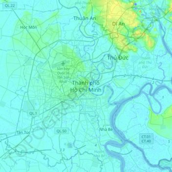 Carte topographique Hô-Chi-Minh-Ville, altitude, relief