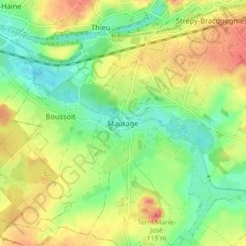 Carte topographique Maurage, altitude, relief