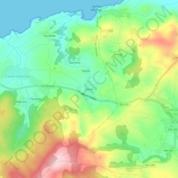 Carte topographique Oreña, altitude, relief
