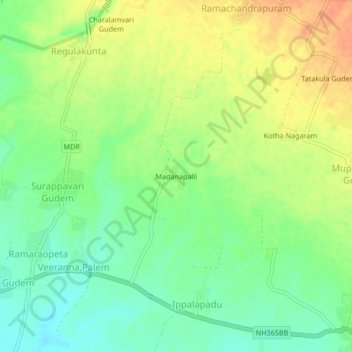 Carte topographique Madanapalli, altitude, relief