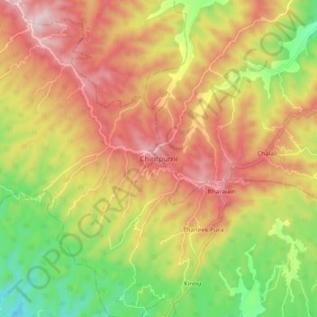 Carte topographique Chintpurni, altitude, relief