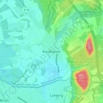 Carte topographique Bruckhausen, altitude, relief