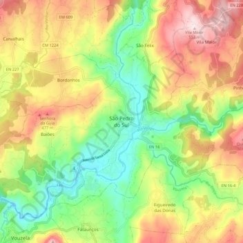 Carte topographique São Pedro do Sul, altitude, relief