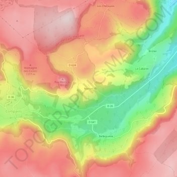 Carte topographique Marsol, altitude, relief
