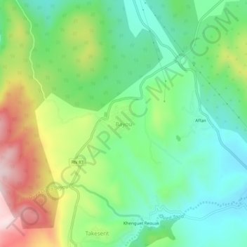 Carte topographique Bayou, altitude, relief