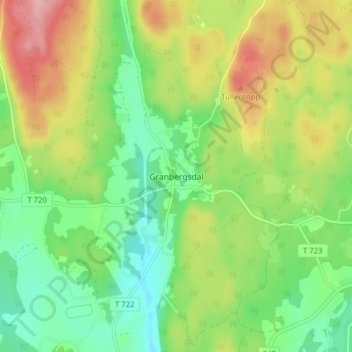 Carte topographique Granbergsdal, altitude, relief