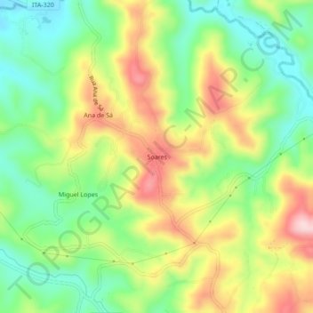 Carte topographique Soares, altitude, relief