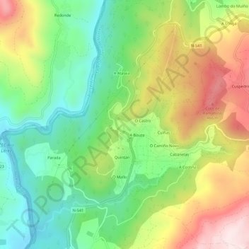 Carte topographique O Valiño, altitude, relief