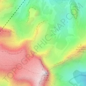 Carte topographique Combe de Bure, altitude, relief