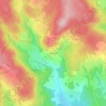 Carte topographique Les Granges, altitude, relief