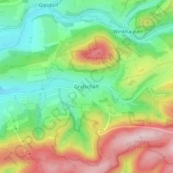 Carte topographique Grafschaft, altitude, relief