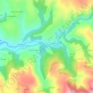 Carte topographique Lusío, altitude, relief