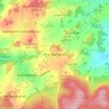 Carte topographique Hirschberglein, altitude, relief