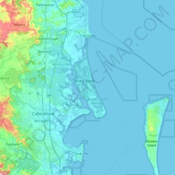 Carte topographique Bribie Island, altitude, relief