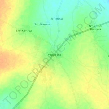 Carte topographique Yangasso, altitude, relief